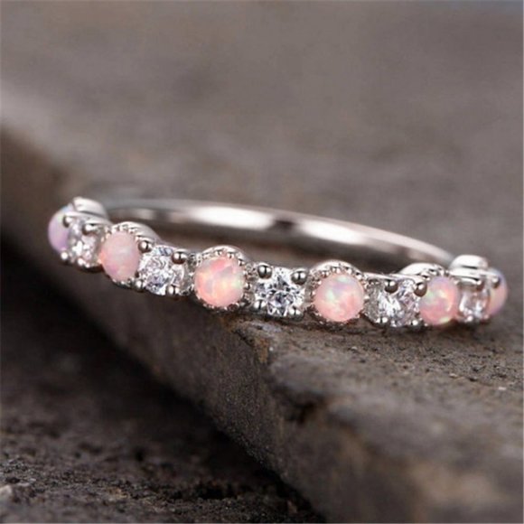 🎀 Beautiful Opal Filled Round Simple Thin Anillos Ring For Women, HA4301-6 - Picture 1 of 2